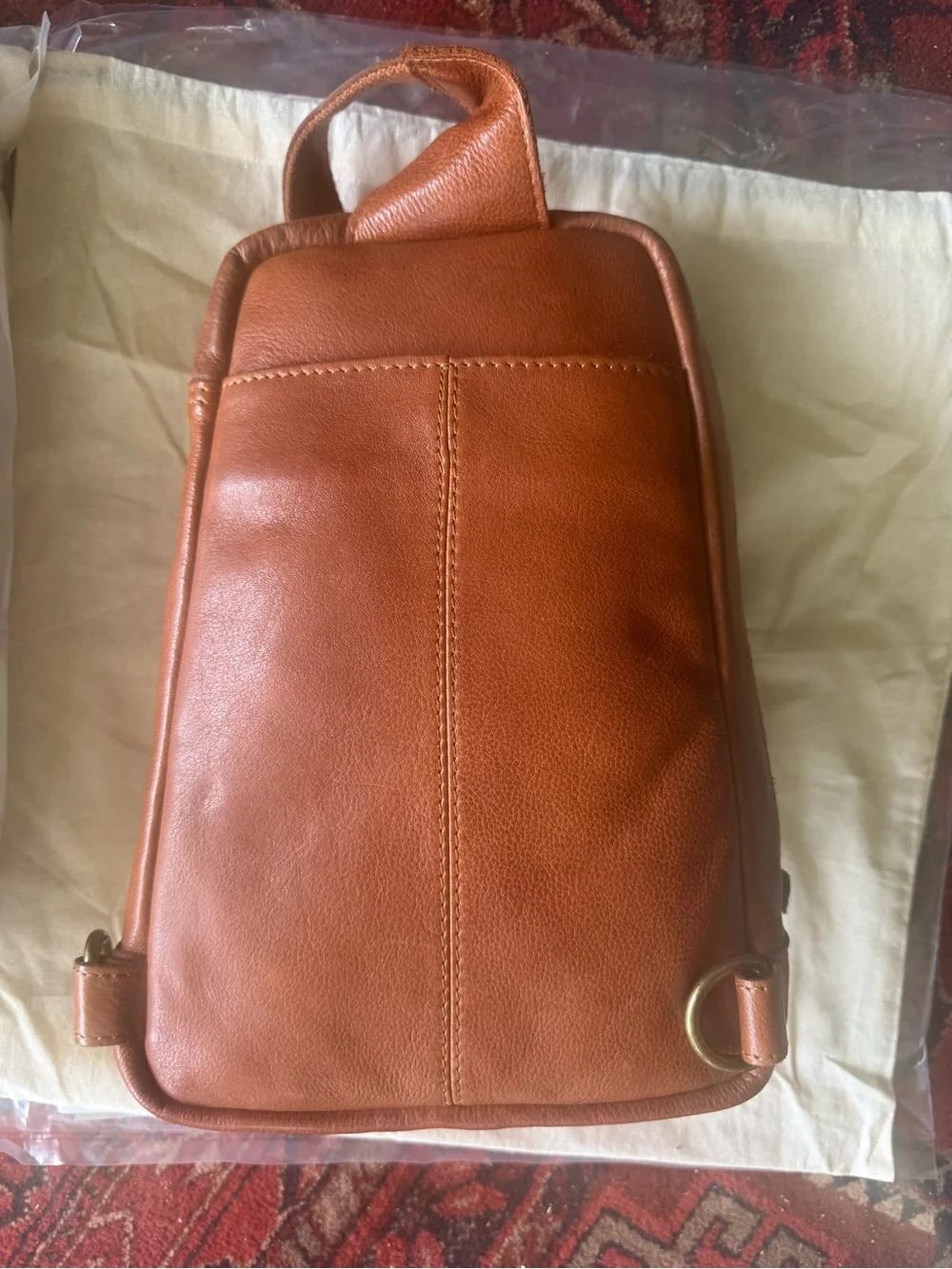 Vilenca Holland Woven Leather Crossbody Bag in Cognac